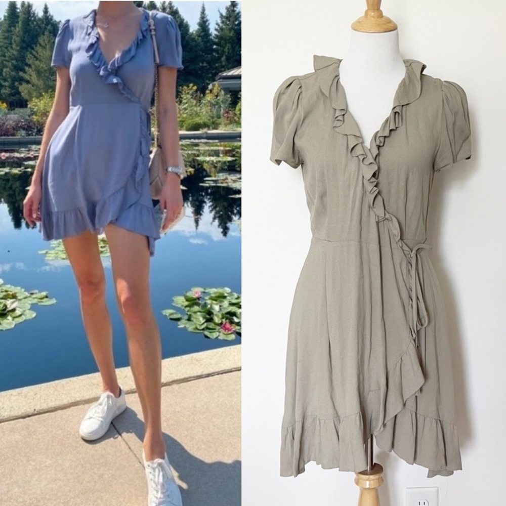 Aritzia Sunday Best Women’s Medium Green Ruffle Wrap Midi Dress